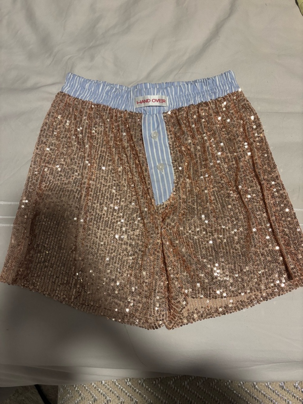 Hand Over Rose Gold Sequin High Waist Women’s Shorts